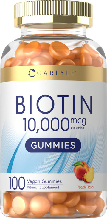 Carlyle Biotin 10000mcg Gummies - 100 Count - Peach Flavor Supplement
