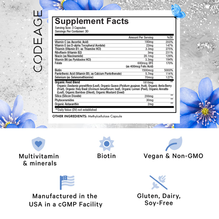 Codeage Biotin Supplement with Vitamin C, Vitamin E, Vitamin B6, Niacin, Folate