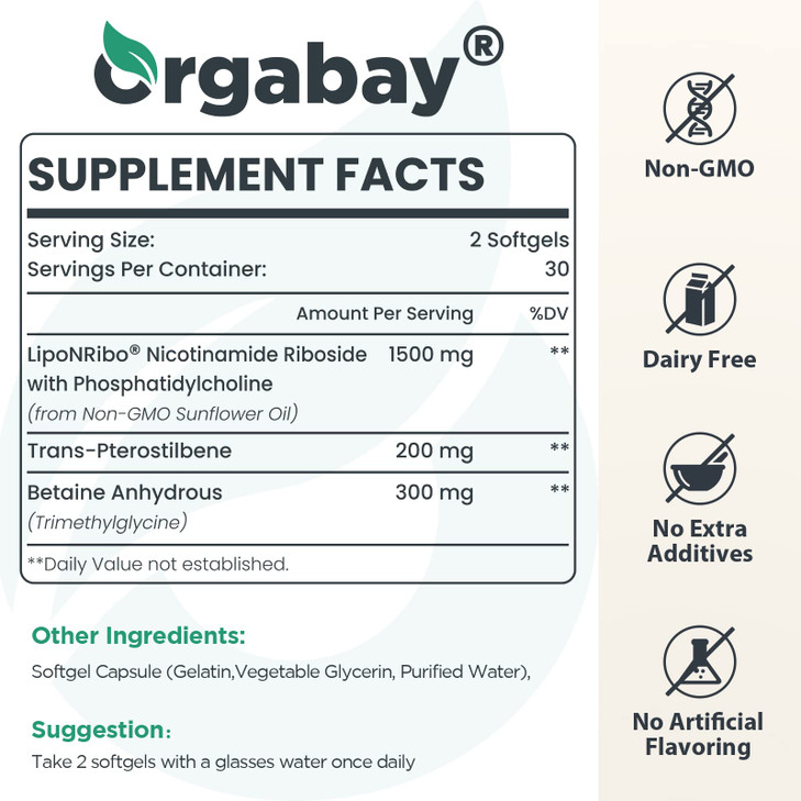 Orgabay Liposomal Nicotinamide Riboside 2000 MG with TMG and Pterostilbene