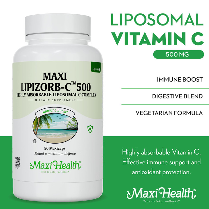Maxi Health Liposomal Vitamin C 500mg Capsules with Digestive Blend, Highly