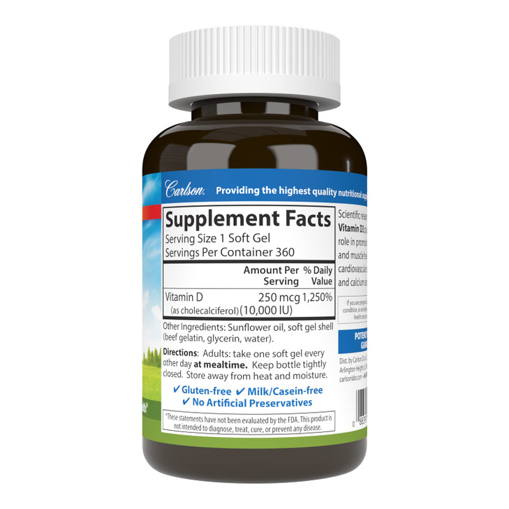Carlson Vitamin D3 10,000 IU (250 mcg), Cholecalciferol, Bone & Immune Health