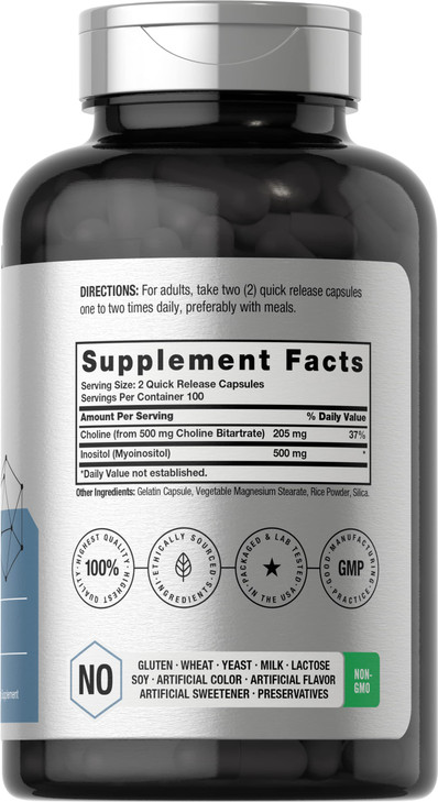 Horbaach Choline Inositol 1000mg Supplement - 200 Capsules