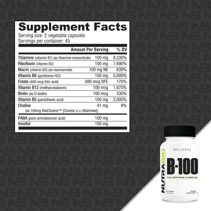 NutraBio B-100, B Vitamin Complex, Immune System Support, Healthy Hair, Skin
