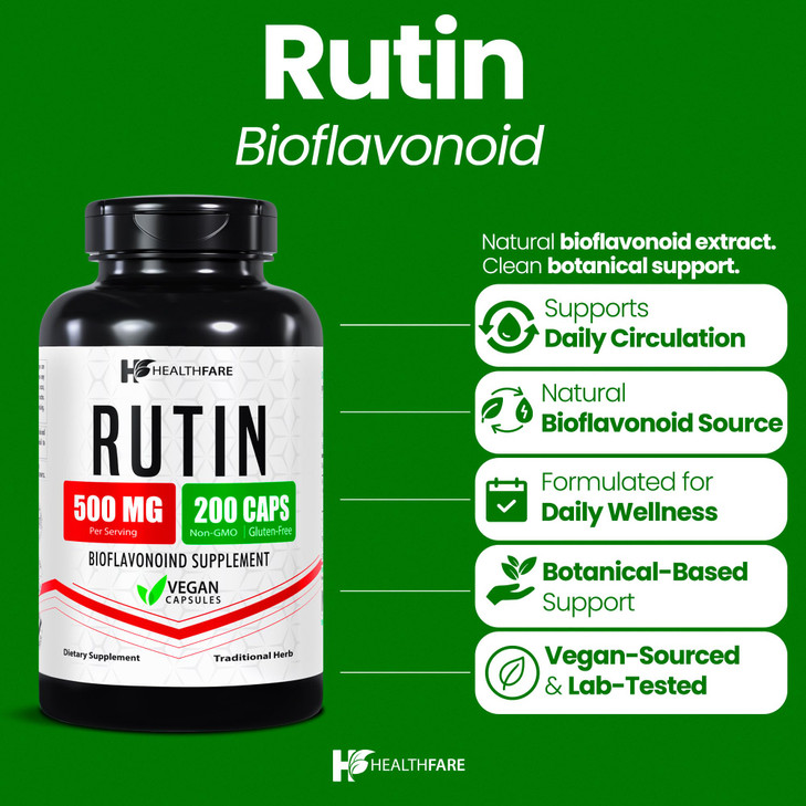 Healthfare Rutin Supplement 500mg - 200 Vegan Capsules