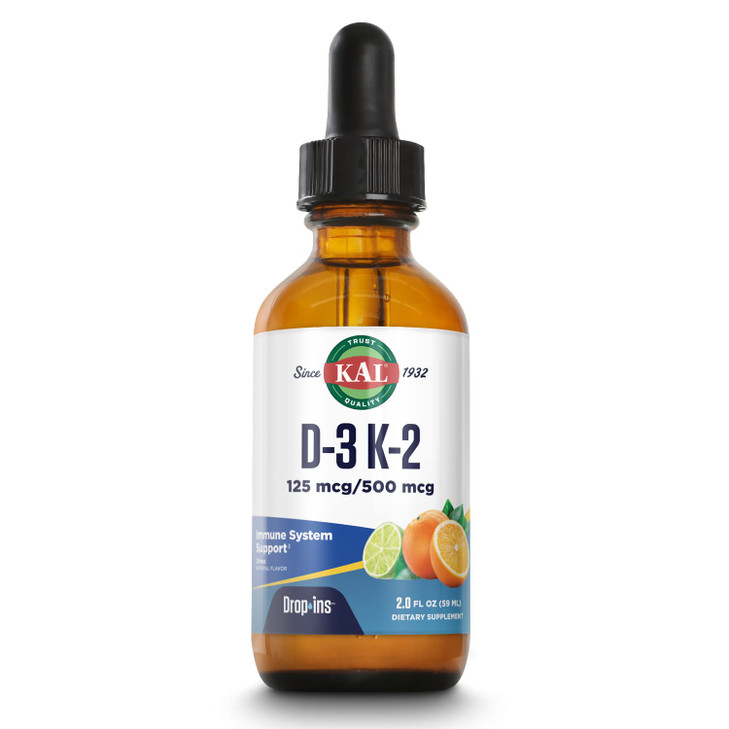 KAL D3 K2 DropIns 125 mcg / 500 mcg Liquid Vitamin D3 K2 Drops, Bone Health