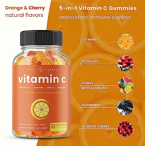 NutraChamps Vitamin C Gummies for Adults & Kids, 5-in-1 Immune System Support