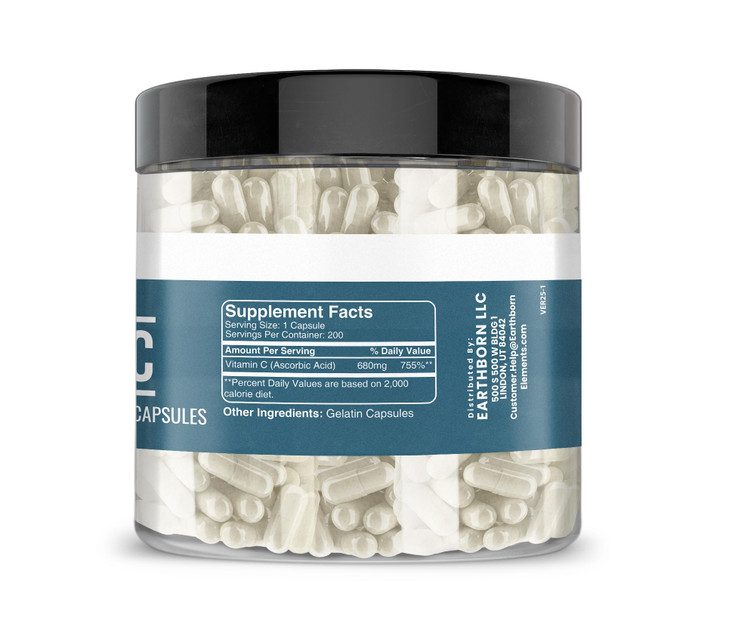 Earthborn Elements Vitamin C 200 Capsules, Pure & Undiluted, No Additives