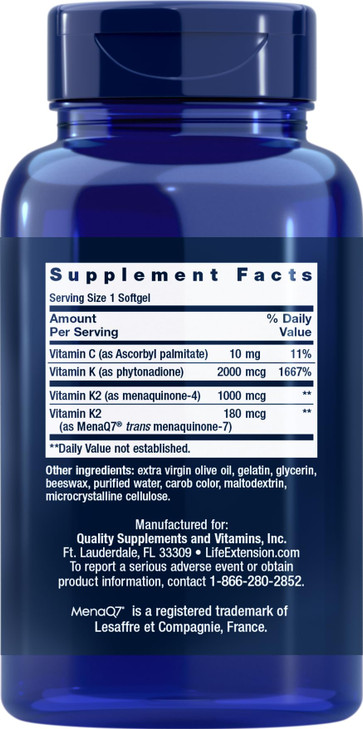 Life Extension Super K, 150 Softgels, with Vitamin K1 and K2 - MK4 & MK7
