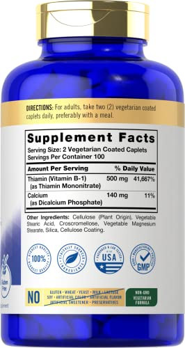 Carlyle Vitamin B1 500mg (Thiamine) - 200 Vegetarian Caplets