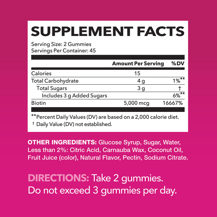 5000mcg Biotin Gummies for Hair, Skin and Nails