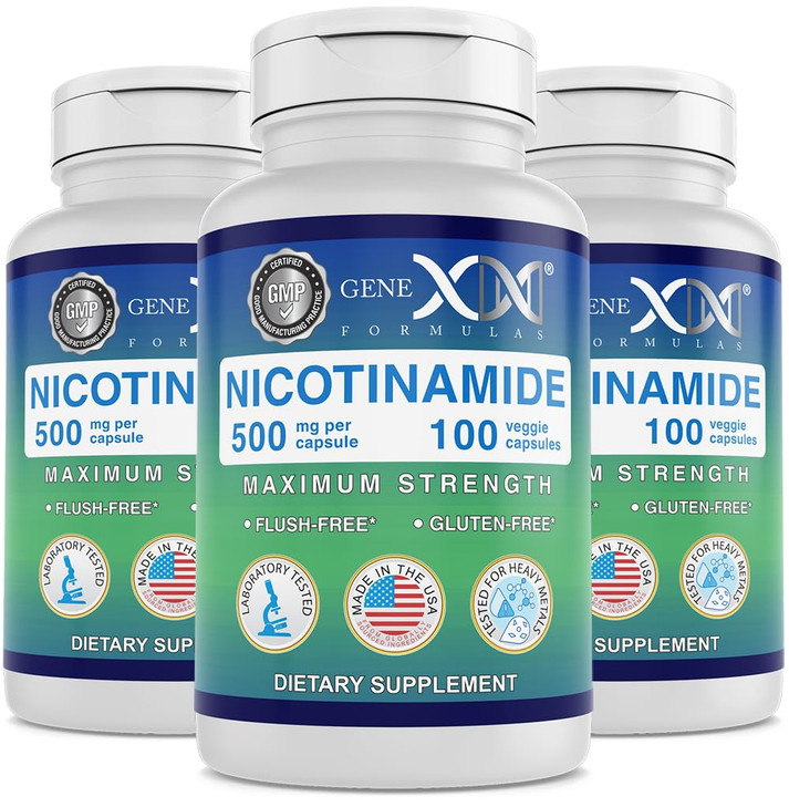 Genex Formulas Nicotinamide 500mg (3-Pack) Vitamin B3 Flush Free Niacin Capsules