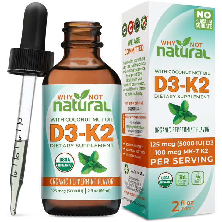 Why Not Natural Organic Vitamin D3 K2 (MK-7) Liquid Drops, 5000 IU of sublingual