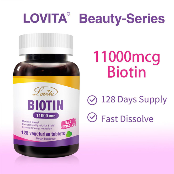 LOVITA Maximum Strength 11,000mcg Biotin: Fast-Dissolving, Vegetarian Tablets