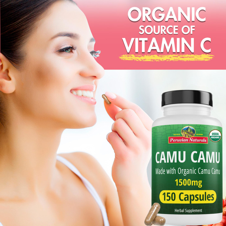 Peruvian Naturals Organic Vitamin C from Camu Camu Capsules 1,500mg