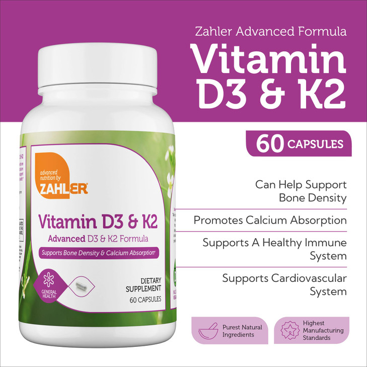 Zahler Vitamin D3 & K2 Advanced D3 & K2 Formula Supports Bone Density & Calcium