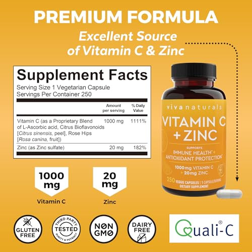 Viva Naturals Vitamin C and Zinc Supplement (250 Capsules)