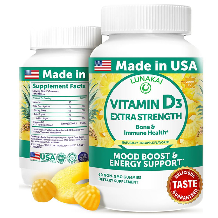 Lunakai USA Made Vitamin D3 Gummies 2000 IU