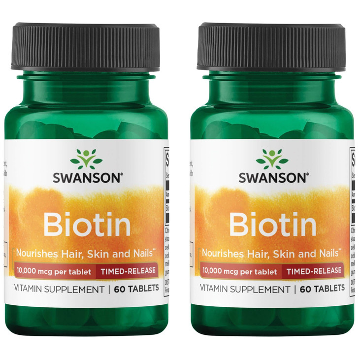 Swanson Biotin - Timed-Release 10,000 mcg 60 Tabs (2 Pack)