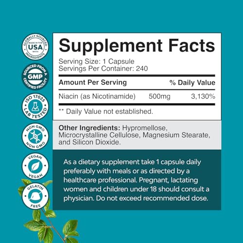 Vitamin B3 Niacinamide 500mg Capsules