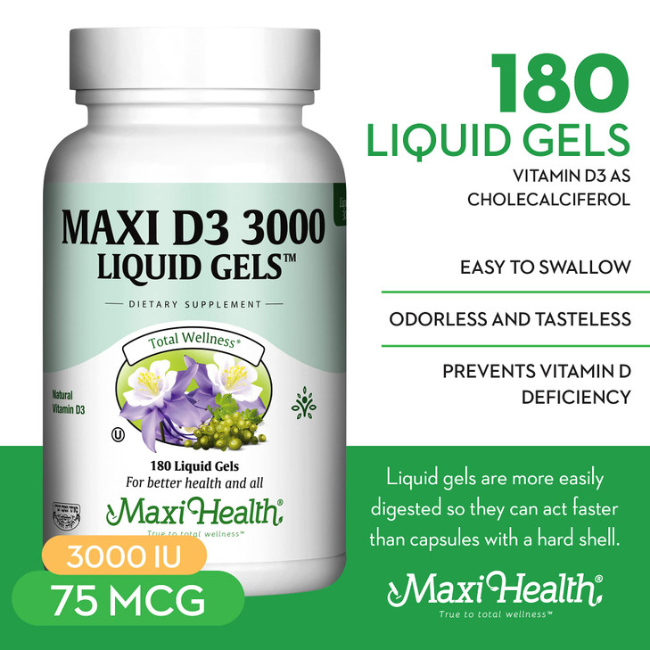 Maxi Health Vitamin D3 3000 IU 75 mcg Vitamin D Supplement for Healthy Bones