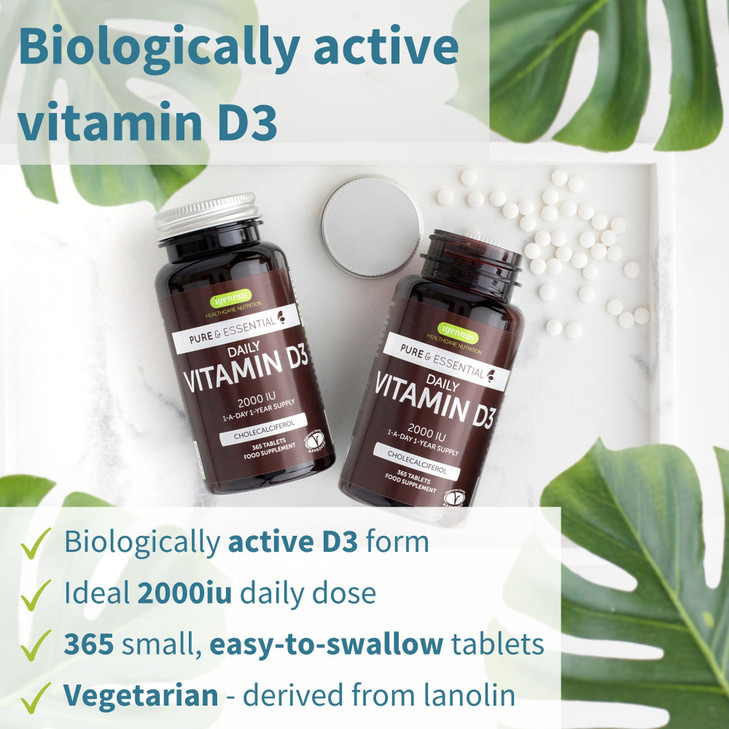 Igennus Daily Vitamin D3 2000iu, 50 mcg, Clean Label, 365 Small Tablets, 1-Year
