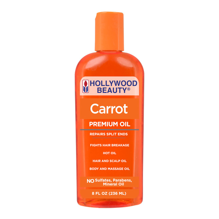 Hollywood Beauty Carrot Hair Oil, 8oz Bottle, Hair, Scalp, Skin, Nail, & Massage Oil, Helps Repair Damaged Hair & Skin, Can be Used as a Hot Oil Trea