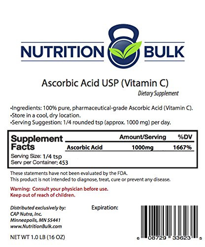 Nutrition Bulk Vitamin C, Ascorbic Acid, Powder, Crystals, Food Grade, Pure