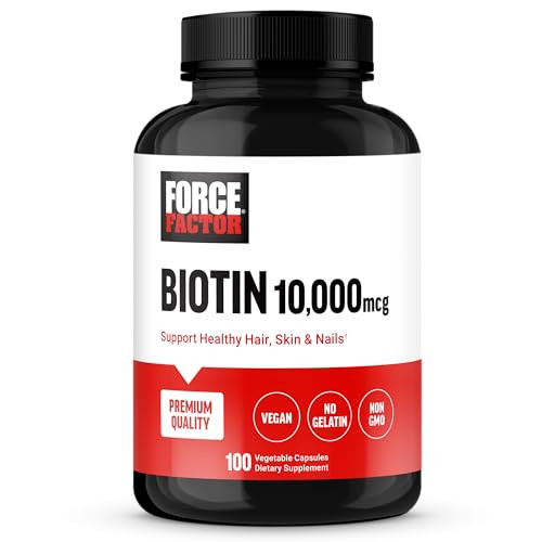 FORCE FACTOR Biotin 10000mcg, Biotin Supplement for Healthier Hair, Skin