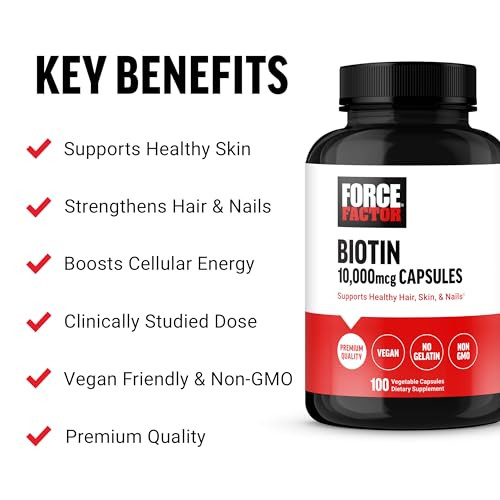 FORCE FACTOR Biotin 10000mcg, Biotin Supplement for Healthier Hair, Skin