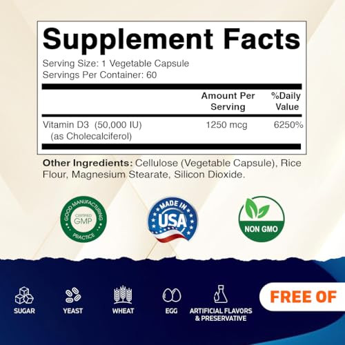 Vitamatic Vitamin D3 50,000 IU (as Cholecalciferol), Once Weekly Dose, 1250 mcg