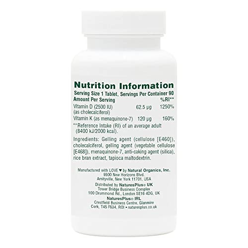 Natures Plus Vitamins D3 & K2-90 Tablets