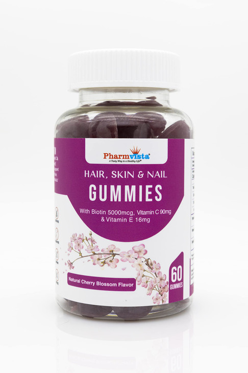 Pharmvista Hair Skin & Nail Vitamin Gummies with Biotin Vitamin C and E -Vegan