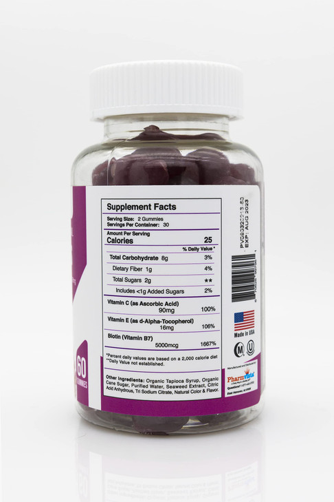 Pharmvista Hair Skin & Nail Vitamin Gummies with Biotin Vitamin C and E -Vegan