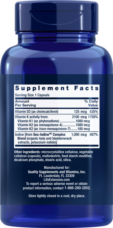 Life Extension Vitamins D and K with Sea-Iodine, 90 Caps (Pack of 2)