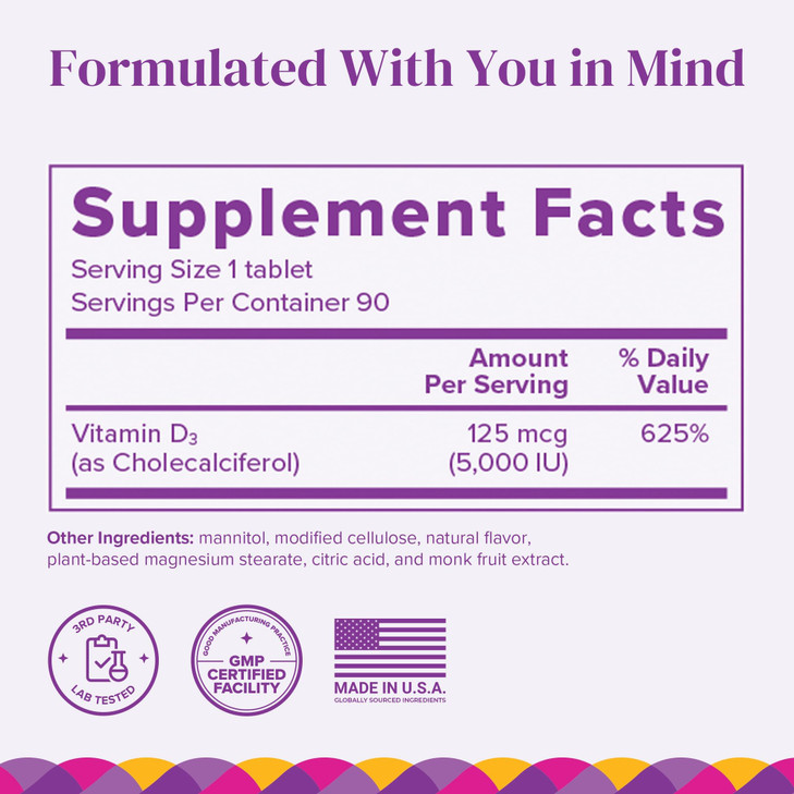 BariMelts Vitamin D3 5000 IU, 90 Fast-Dissolving Tablets (3-Month Supply)