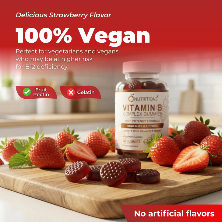O NUTRITIONS Vitamin B Complex Vegan Gummies with Vitamin B12, B7 as Biotin, B6