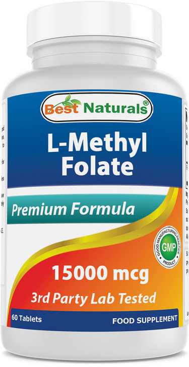 Best Naturals Methyl Folate 15000 mcg (15mg) (Most Bio-Available) 60 Tablets