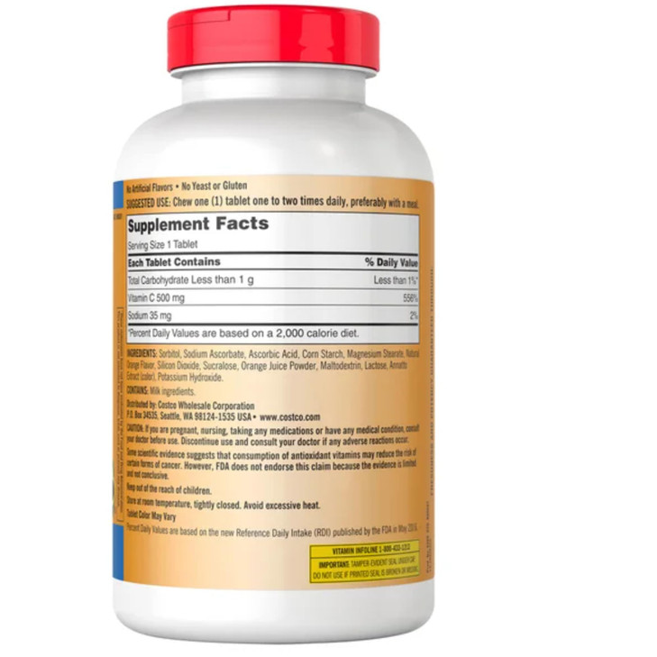 Kirkland Signature Chewable Vitamin C 500 Mg Tangy Orange Taste: 500 Tablets