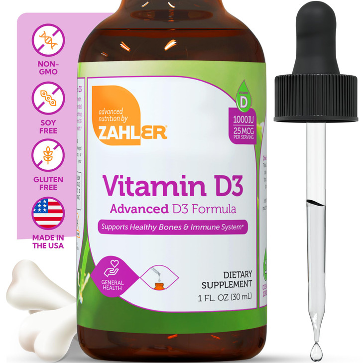 Zahler Liquid Vitamin D3 1000 IU Adult Supplement for Women & Men Vegetarian
