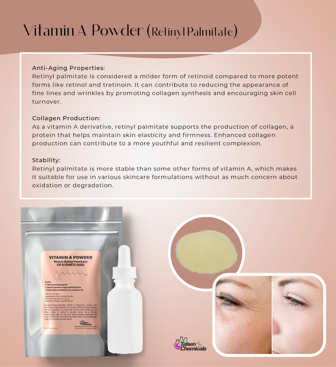 Talsen Chemicals Vitamin A Powder Retinyl Palmitate, Pure Retinol Powdered