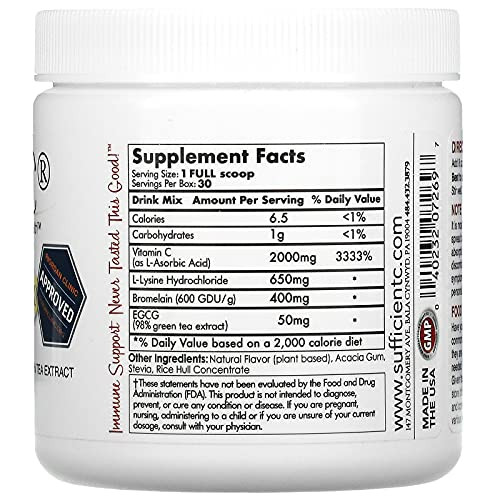 Sufficient-C High Dose Vitamin C Lemon Peach Immune-Ade Drink Mix