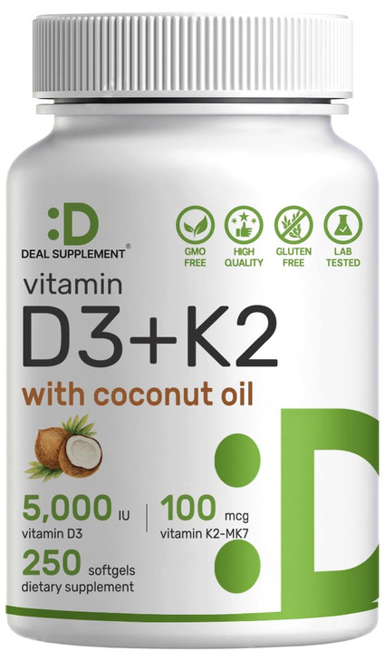 DEAL SUPPLEMENT Vitamin D3 5,000 IU + K2 MK7 100mcg Softgels