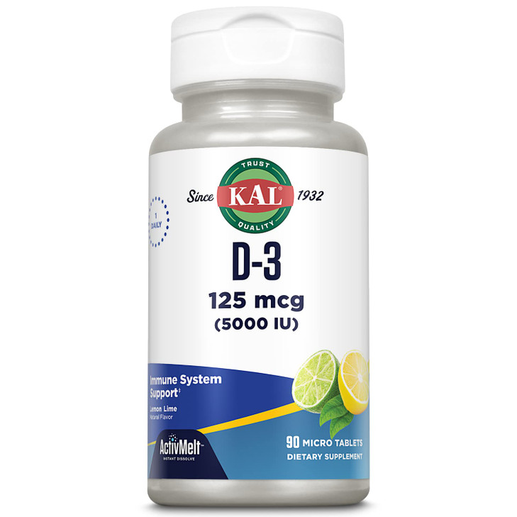 KAL Vitamin D-3 5000 IU ActivMelt, Instant Dissolve, Natural Lemon Lime Flavor