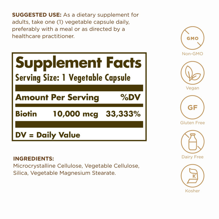 Solgar Super High Potency Biotin 10,000 mcg - 120 Vegetable Capsules, Pack of 2