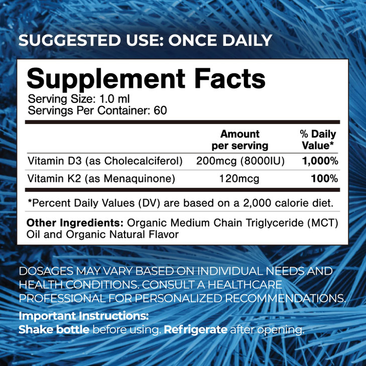 USDA Organic Liquid Vitamin D3 K2 Drops for Adults