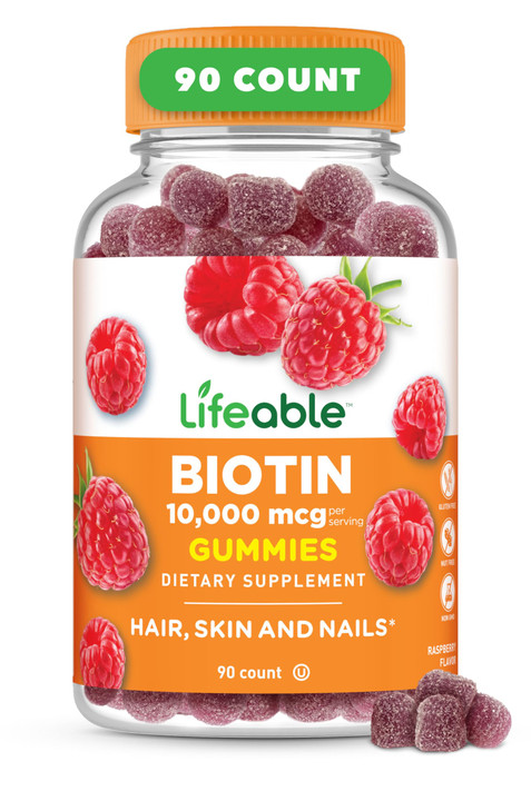 Lifeable Biotin Gummies - 10,000mcg - Great Tasting Hair Skin and Nails Gummies