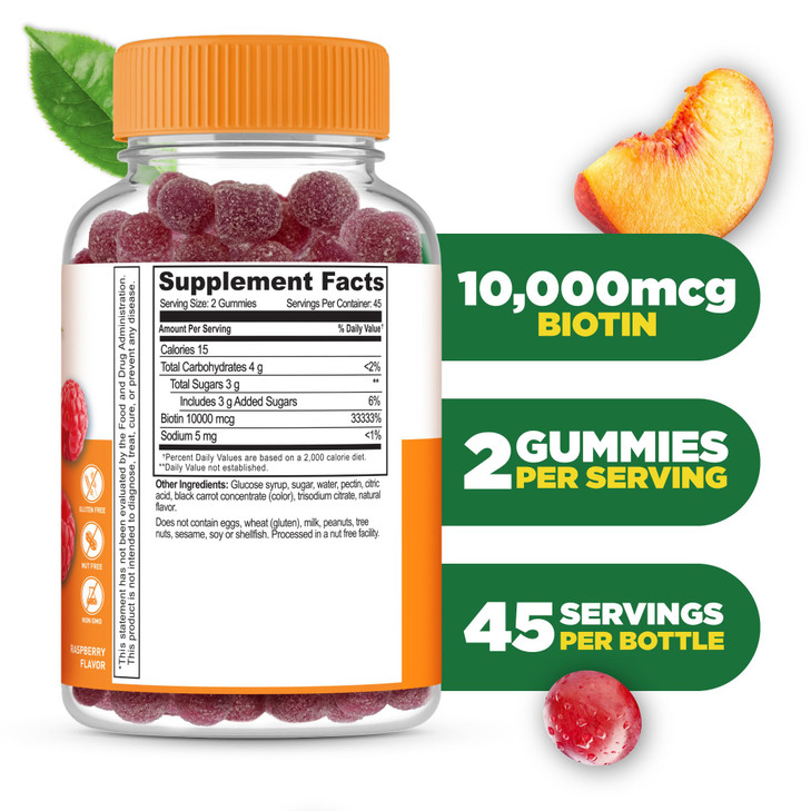 Lifeable Biotin Gummies - 10,000mcg - Great Tasting Hair Skin and Nails Gummies