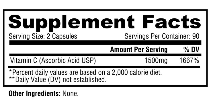 Metabolic Nutrition Vitamin C, 1500mg, Pure Pharma Grade, High Absorption