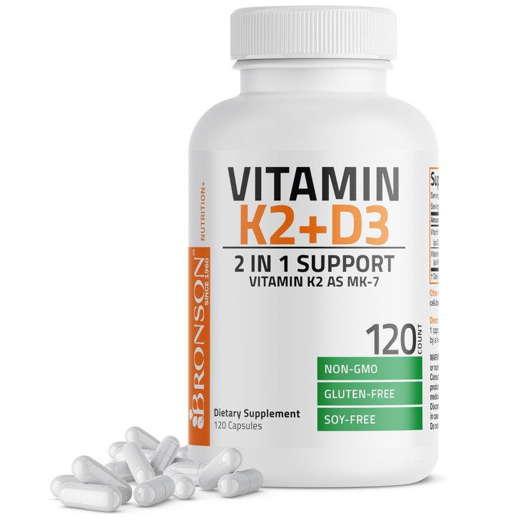 Bronson Vitamin K2 (MK7) with D3 Supplement Non-GMO Formula 5000 IU Vitamin D3 &