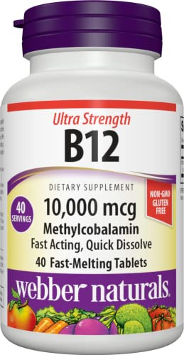 Webber Naturals Vitamin B12 10,000 mcg, Ultra Strength, 40 Count, Fast Dissolve